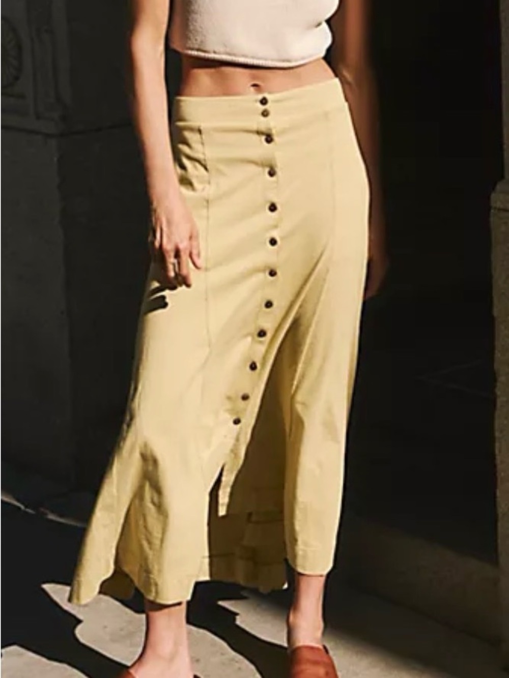 FP Beach Yellow Cotton Button-Front Maxi Skirt – Size M